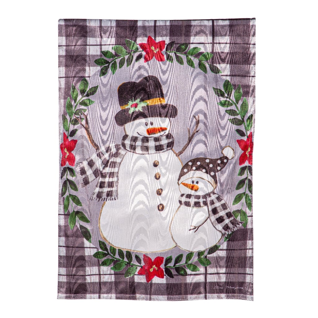 12.5 in. x 18 in. Country Snowmen Moire Garden Flag