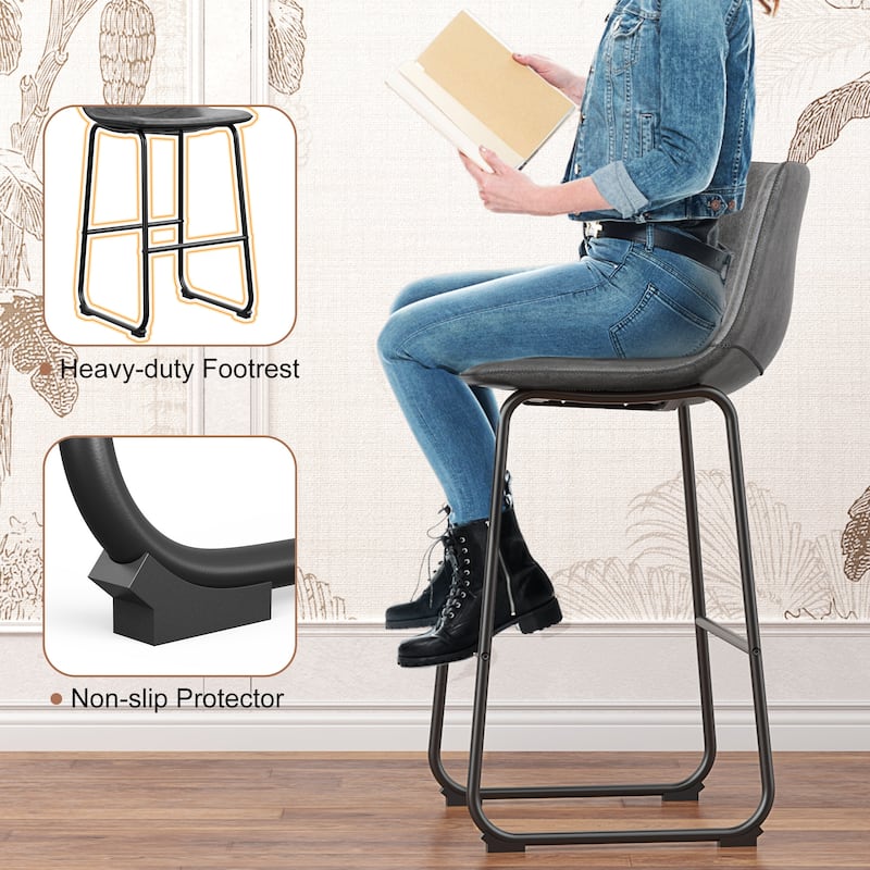 Bar Stools Faux Leather Counter Stools with Back Armless Dining Chairs (Set of 2)