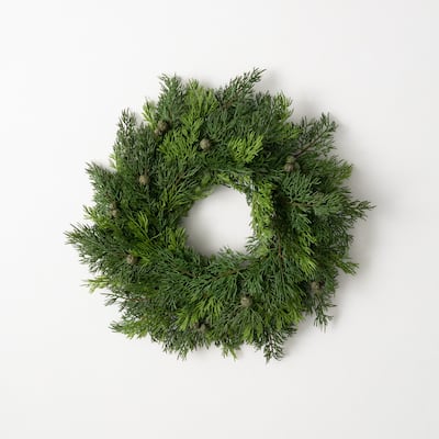 Sullivans Artificial Lush Cypress & Berry Wreath, Green Winter Wreaths For Front Door