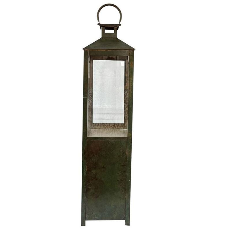 Large Patina-Style Iron Lantern - 34.5" - Green