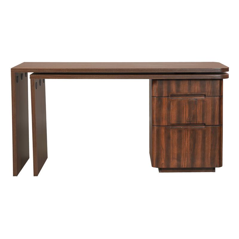 Merax 360 Modern L-Shape Rotating Desk with 3 Drawers and Space-Saving Convertible Workstation