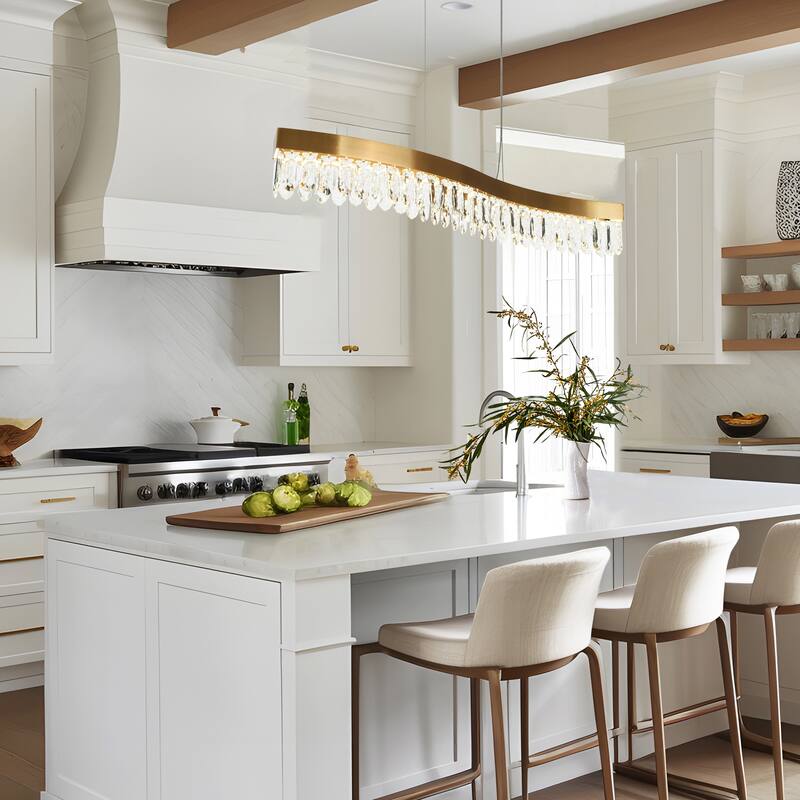 Modern Gold Glam LED Crystal Chandelier Kitchen Island Lights