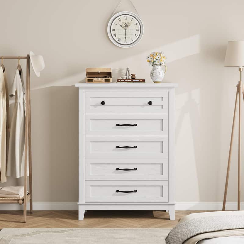 5 Drawer Dresser for Bedroom, Tall Freestanding Chest with Wood Frame and Vertical Storage