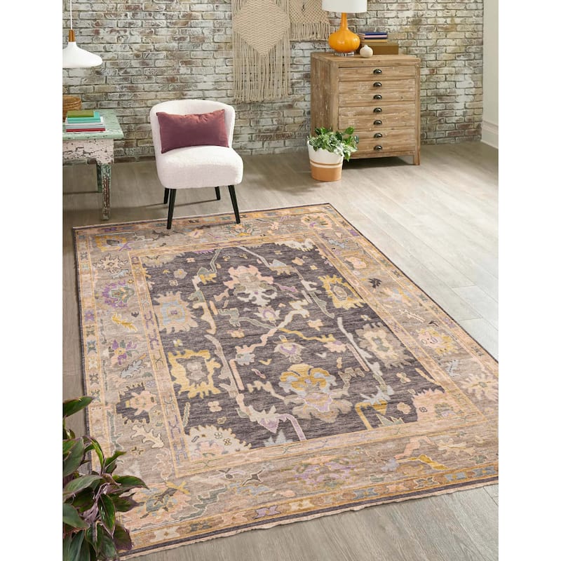 ECARPETGALLERY Hand-knotted Modern Oushak Dark Grey Wool Rug - 7'10 x 9'9