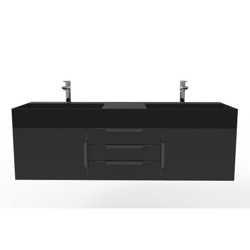 Amazon 60" Wall Mounted Bathroom Vanity Set w/ Black Top