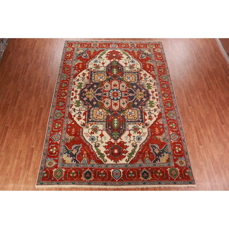 Medallion Heriz Serapi Indian Large Rug Handmade Wool Carpet - 9'11" x 13'10"