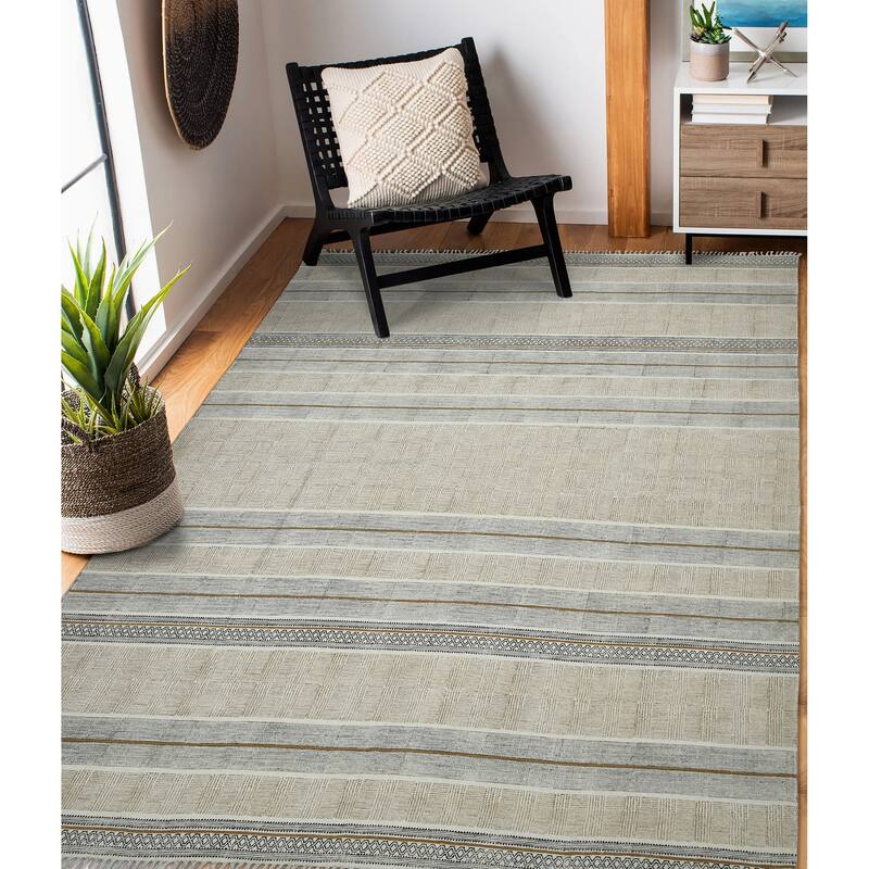 Declan Briel Handmade Geometric Flatweave Natural Fiber Cotton Rug - 8'6" x 12' - Brown
