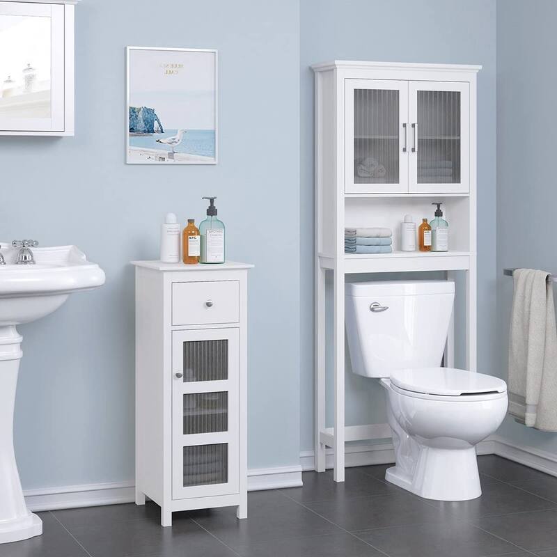Spirich Home Bathroom Shelf Over The Toilet, Bathroom Cabinet Organizer with Moru Tempered Glass Door