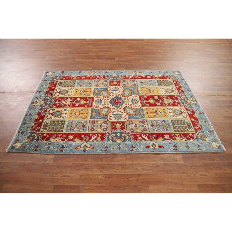 Garden Design Kazak Accent Rug Hand-Knotted Blue Wool Carpet - 4'0" x 5'10"