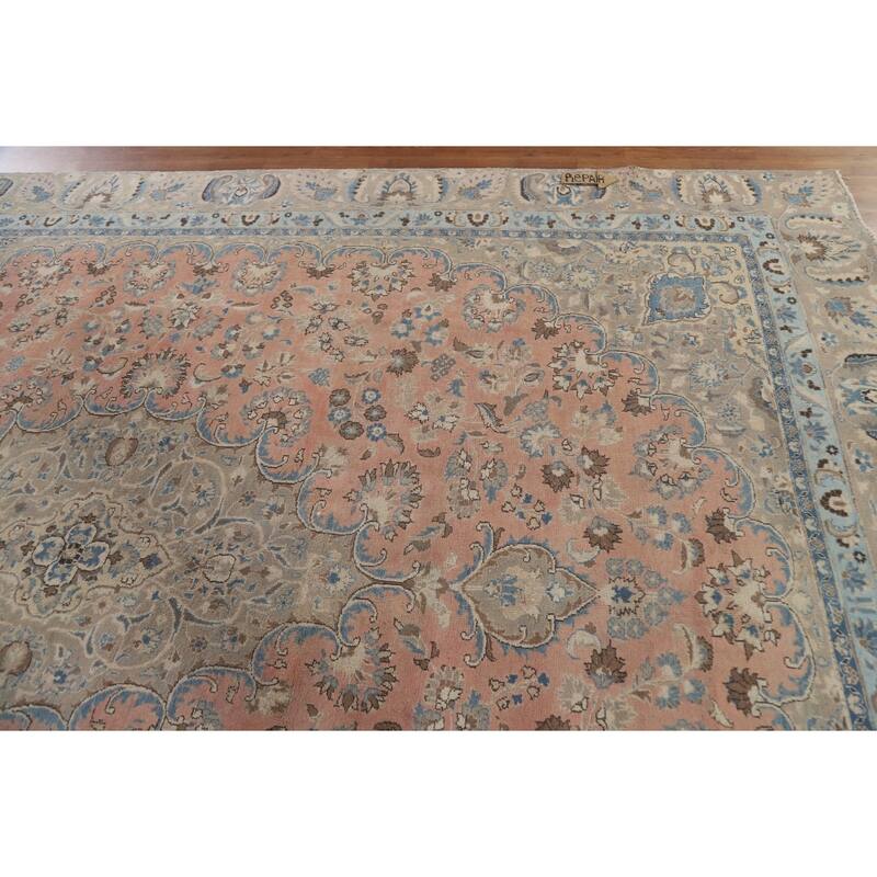 Hand Knotted Oriental 100% Wool Carpet Traditional Floral Pink Mashad Area Rug - 11' 6'' X 8' 9''