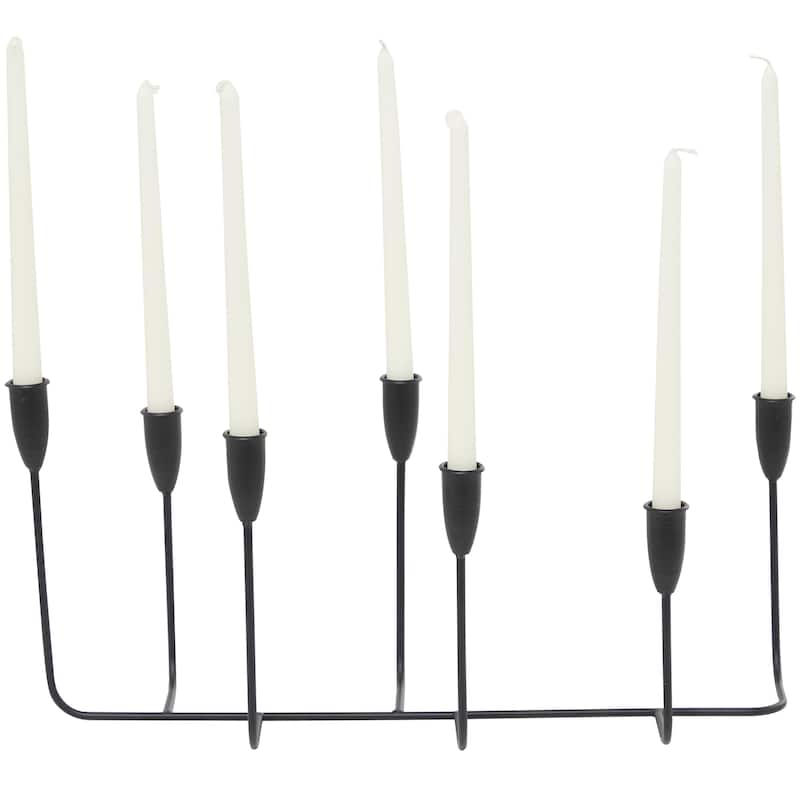 Metal Long Tapered 7 Holder Decorative Candelabra - Gold or Black - CosmoLiving by Cosmopolitan - Black - 21"W, 10"H