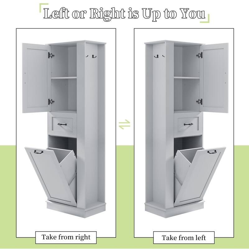 67.8 in.H Modern Tall Storage Cabinet with Tilt-Out Compartment and Adjustable Shelves for Bathroom and Home Organization