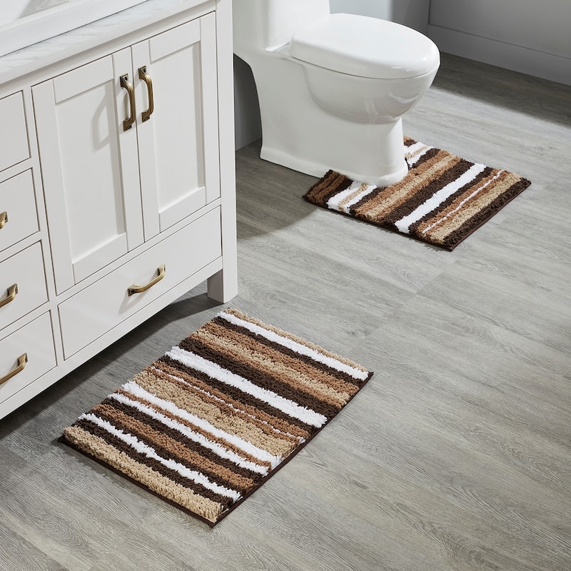 Better Trends Bath Rug 100% Polyester Super Absorbent Anti-Skid TPR Backing Bathroom Rug For Shower,Sink Mats Griffie Collection - 2 Piece Set (17" x 24" | 20" x 20") - Brown