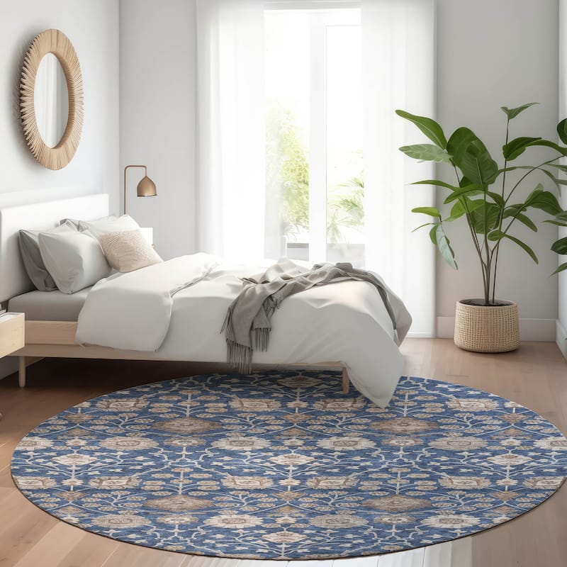 Machine Washable Indoor/ Outdoor Traditional Casual Chantille Rug - Navy - 8' x 8'