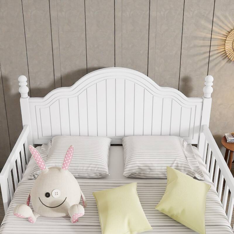 Kids Wooden Platform Bed with Safety Guardrails, Low Profile Bed with Headboard and Footboard