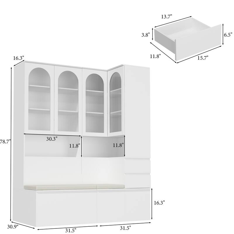 Entryway Cabinet Tempered Glass DoorsStorage Bench with Cushion, Modern Mudroom Hall Tree Organizer with Hidden Storage