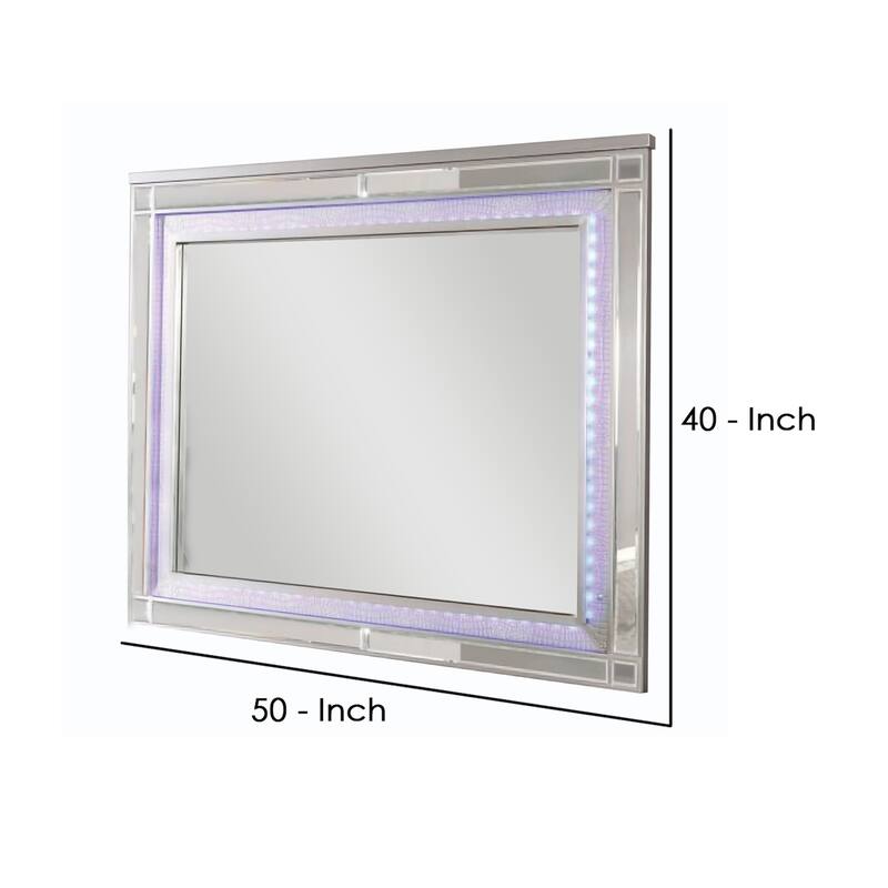 50 Inch Contemporary Textured Mirror with LED, Silver