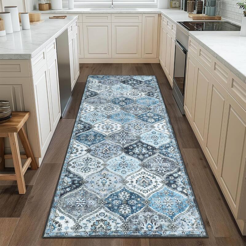 Rugs for Living Room Vintage Oriental Trellis Area Rug Soft Non Slip Low Pile Accent Rugs for Dining Room Office