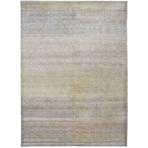 NuStory Hand Knotted One of a Kind New Age 9' x 12' Silk Area Rug in Gray - 9' x 12'