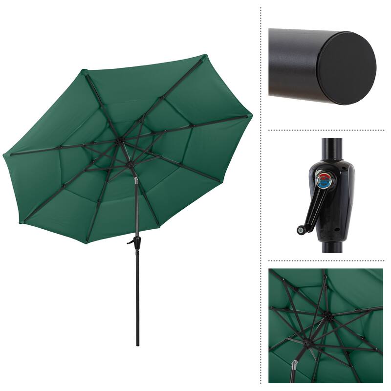 10 ft Patio Umbrella, 3-Tiered Sunshade with Push Button Tilt and Easy-Open Crank, Outdoor Umbrella for Deck, Yard