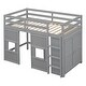 preview thumbnail 5 of 10, Wood Twin Size Loft Bed with Built-in Storage Wardrobe and 2 Windows