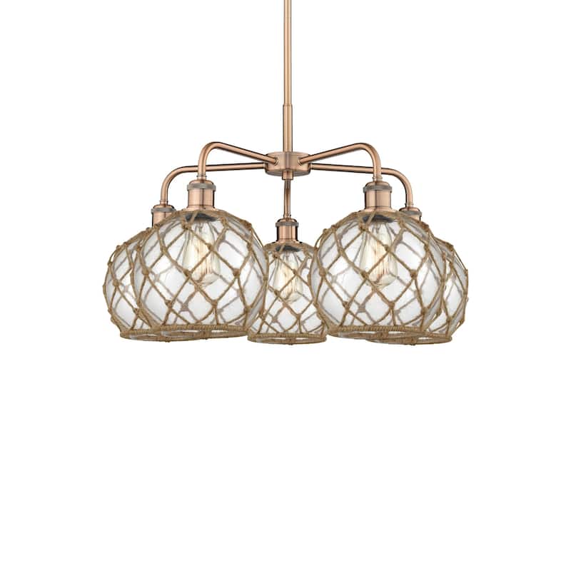 Innovations Lighting 516-5CR-16-27 Farmhouse Rope Chandelier Farmhouse - Antique Copper / Clear Glass with Brown Rope