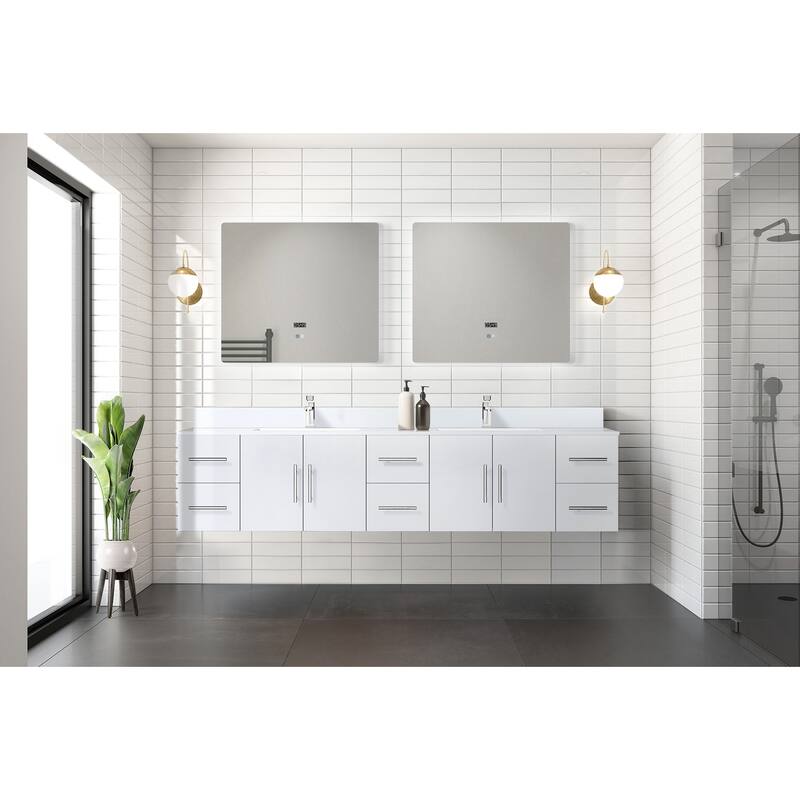 Geneva 84 in. W x 22 in. D Dark Grey Double Bath Vanity, Cultured Marble Top, Faucet Set, and 36 in. LED Mirrors