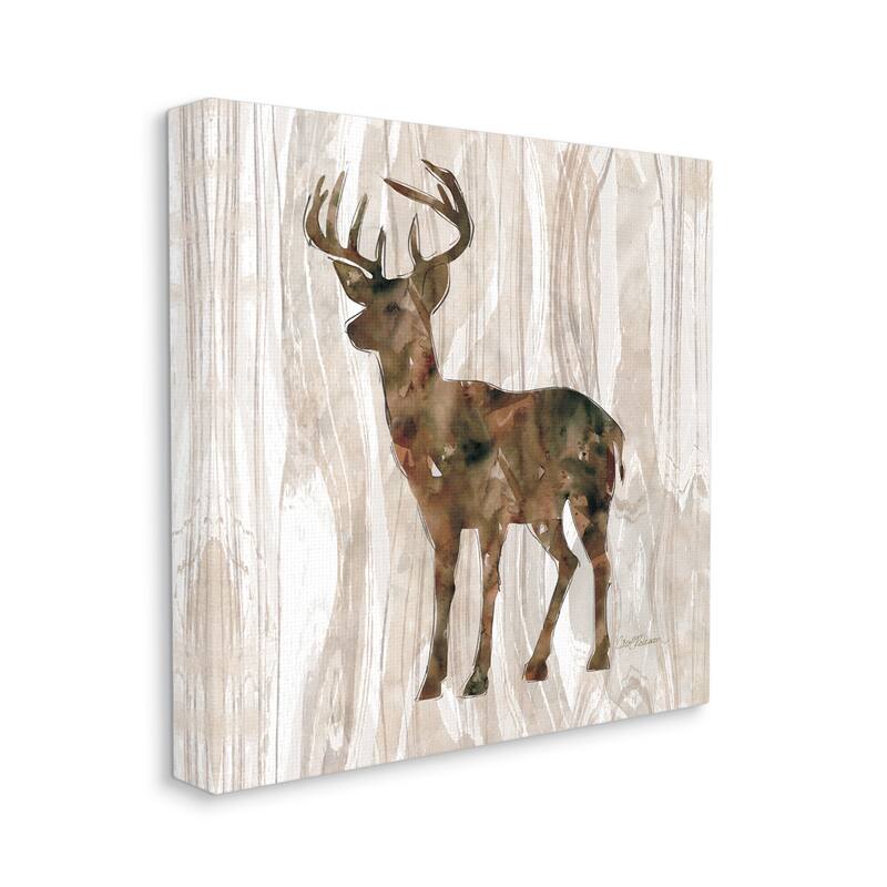 Stupell Wilderness Buck Watercolor Silhouette Rustic Grain Pattern Canvas Wall Art - Brown - 24 x 24