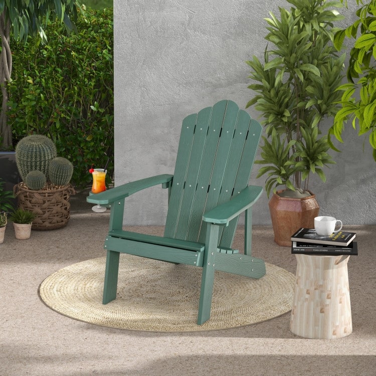 Weather Resistant HIPS Outdoor Adirondack Chair with Cup Holder - 33.4" x 30" x 37"