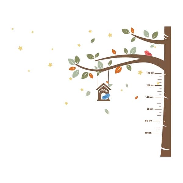 dimension image slide 4 of 6, Walplus Sweet Birds Measurement Tree Wall Sticker Nursery Decor Decal