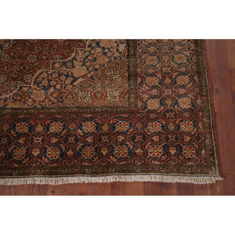 Pre-1900 Antique Kashan Mohtasham Persian Rug Handmade Wool Carpet - 4'4" x 6'5"