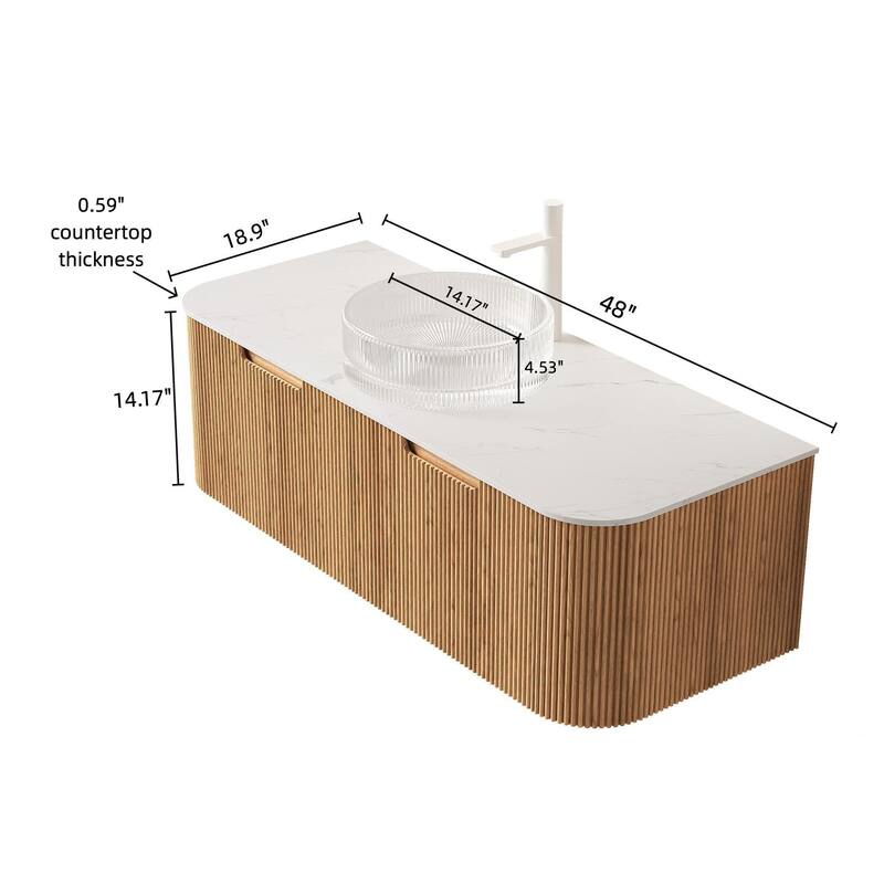 Floating Bathroom Vanity with Transparent Round Glass Basin