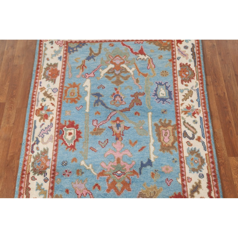 Light Blue Transitional Oushak Oriental Area Rug Handmade Wool Carpet - 4'0"x 5'10"