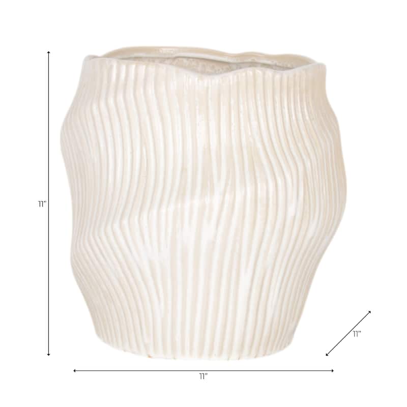 Ceramic Decorative Vase with Ribbed Texture Sculptural Hollow Design
