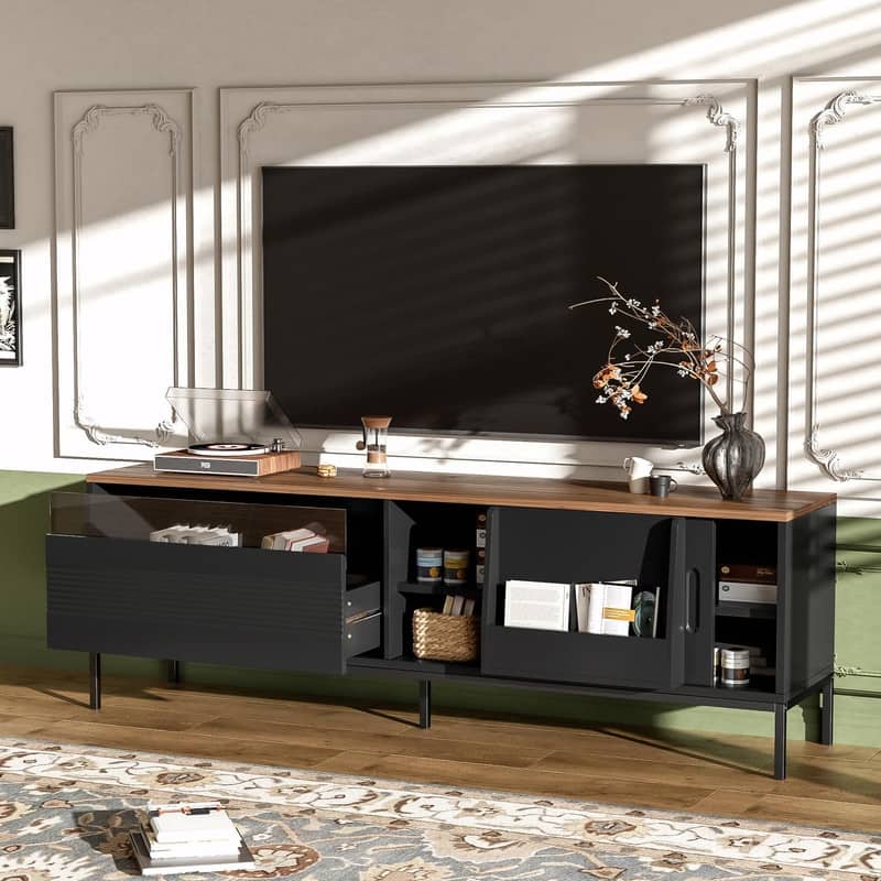70.8'' Modern TV Stand for TVs up to 75", Entertainment Center with Storage, Sliding Doors