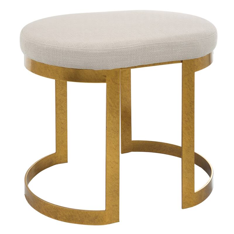 Hand Forged Accent Stool with Upholstered Seat - 24" - Beige and Gold
