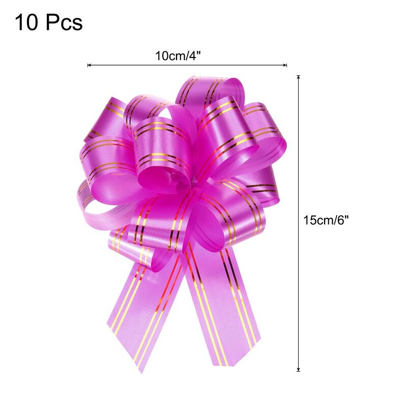 10pcs 4 Inch Large Pull Bow Metallic Gift Wrapping Bows with Gold Edge - Rose Red