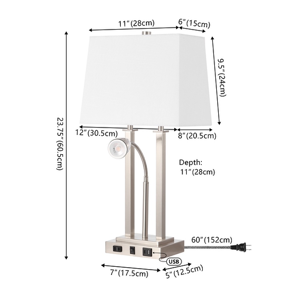 Callie 23.75 2 Light Farmhouse Metal LED Table Lamp with USB Charging Port Adjustable Reading Light by JONATHAN Y On Sale Bed Bath Beyond 40488808