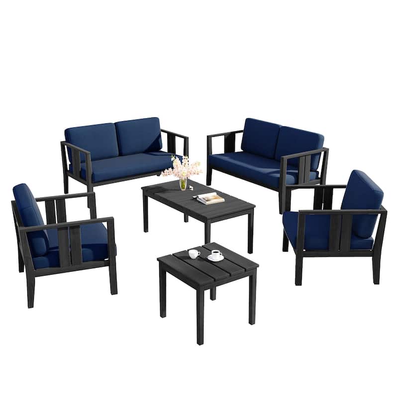 6-Piece Outdoor Furniture Solid Teak Patio Conversation Set with Table