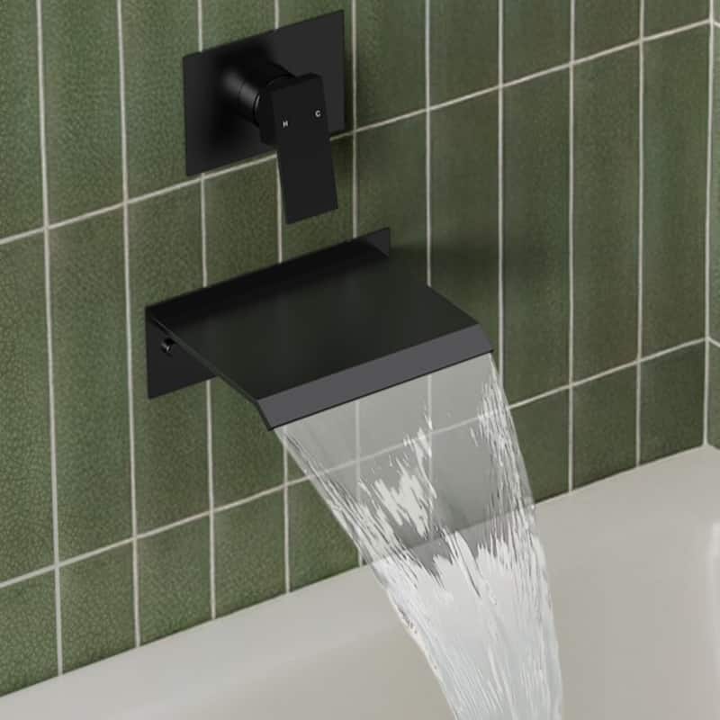 Single Handle Stainless Steel Wall Mount Waterfall Bathtub Faucet - Matte Black