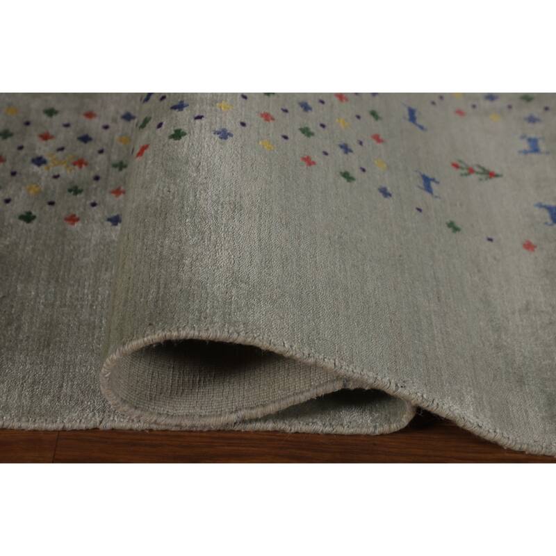 Green Gabbeh Oriental Square Area Square Rug Hand-Knotted Wool Carpet - 9'4" x 10'0"