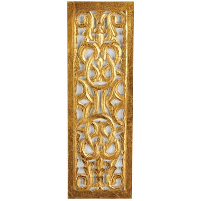 Wooden Scroll Intricately Carved Arabesque or Floral Carved Acanthus Home Wall Decor - Gold or Brown Roche River Décor
