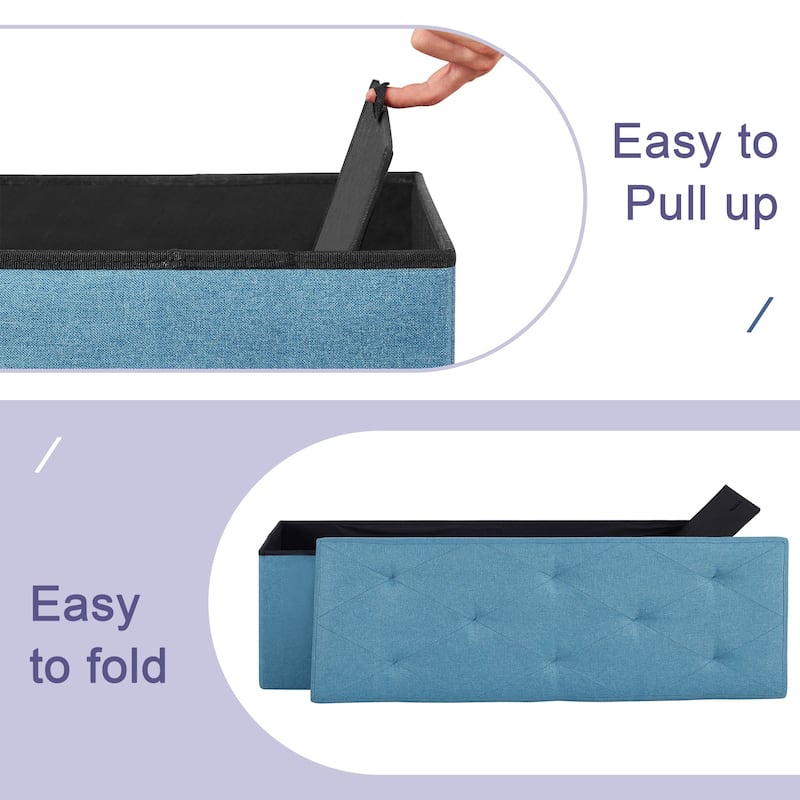 Javlergo 15" Premium Linen Fabric Storage Ottoman with Fast Folding Design Multi-Functional Ottoman Bench for Living Room