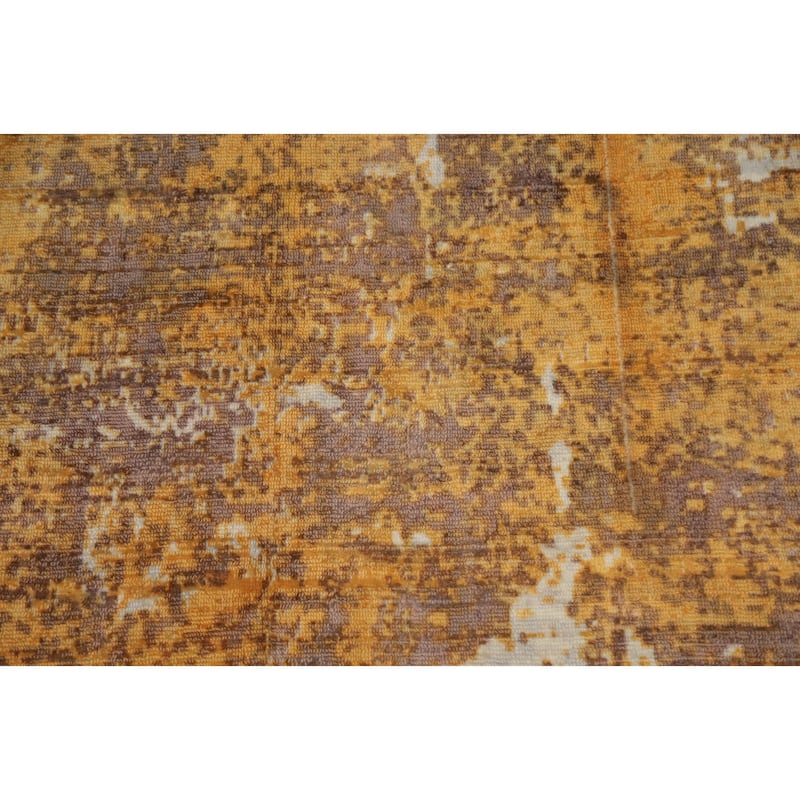 Hand Knotted Oriental Viscose Silk Carpet Modern Abstract Yellow & Gold Abstract Area Rug - 7' 10'' X 4' 11''