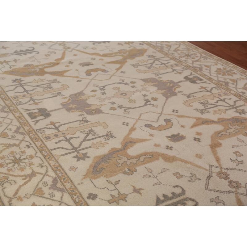 Earth Tone Oushak Indian Large Rug Hand-Knotted Wool Carpet - 7'11"x 15'8"