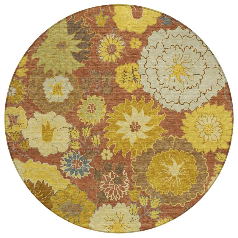 Machine Washable Indoor/ Outdoor Modern Floral Chantille Rug