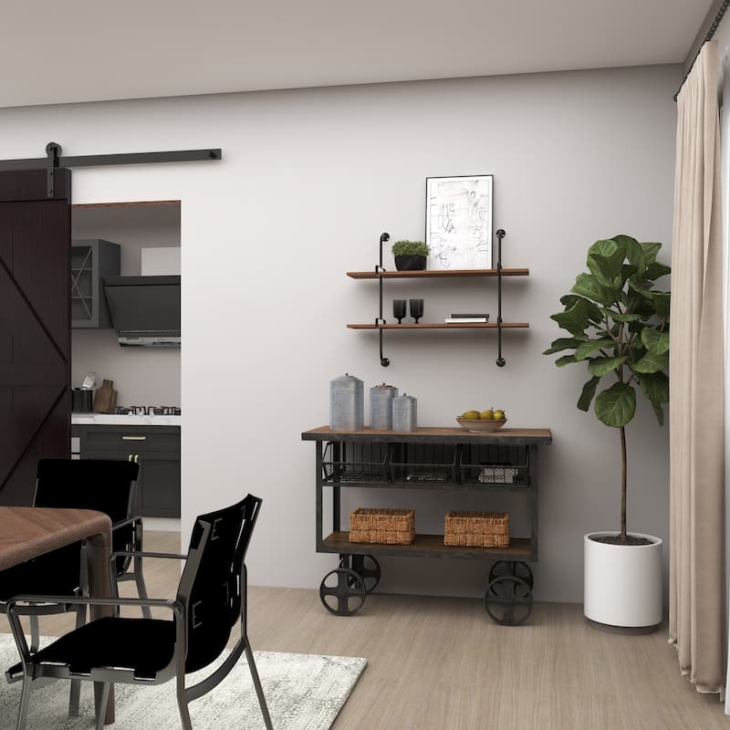 3 Level Wood Wall Shelf with Black Metal Brackets - Brown or Gray