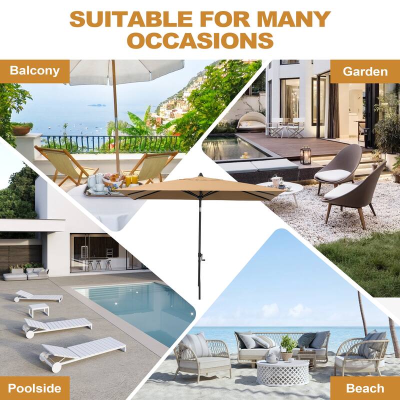 Pellebant Outdoor 9 x 5 FT Patio Market Umbrella Rectangular with Wheels Base