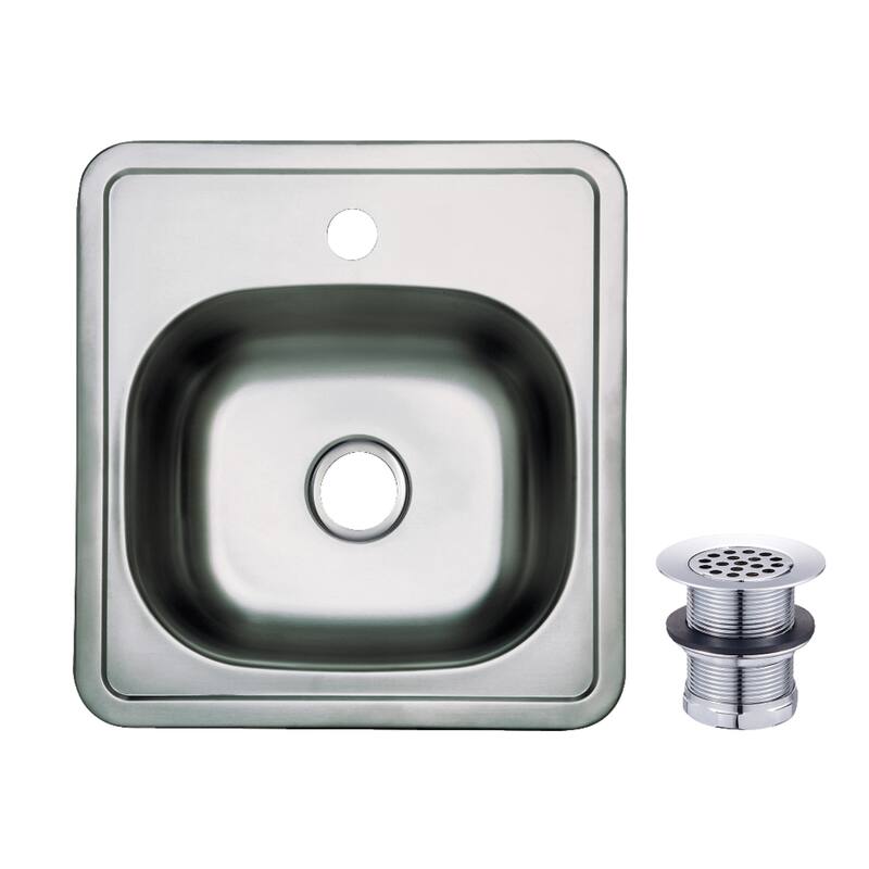 Gourmetier Studio 15" Stainless Steel Self-Rimming Single Bowl Drop-In Bar Prep Sink with 1-Hole Drain and Strainer - Stainless Steel/Polished Chrome