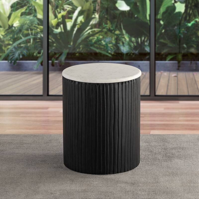 Albany Living 18" Marble Top Solid Wood Round End Table